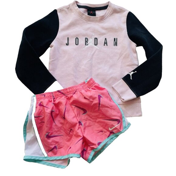 Nike Air Jordan‎ Girls Lot of 2 Sweatshirt and Running Shorts Girls Size 6X Pink - Picture 1 of 11